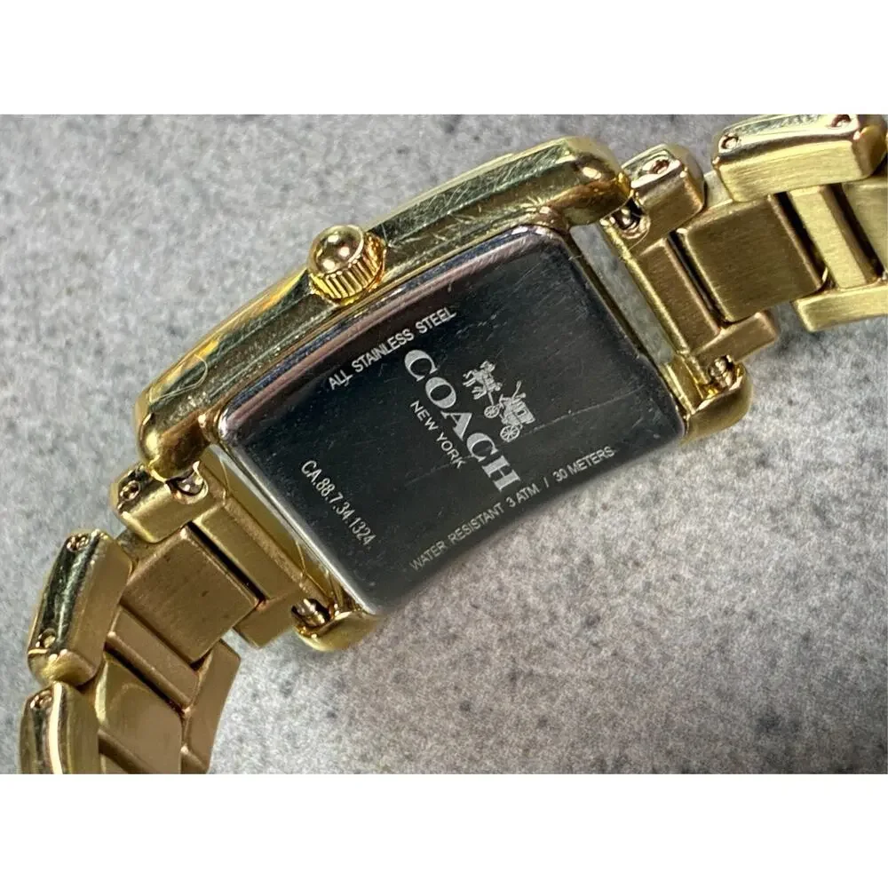 Coach Women's Gold Tone Thompson Tank Watch 24mm GP Stainless Steel 6.5